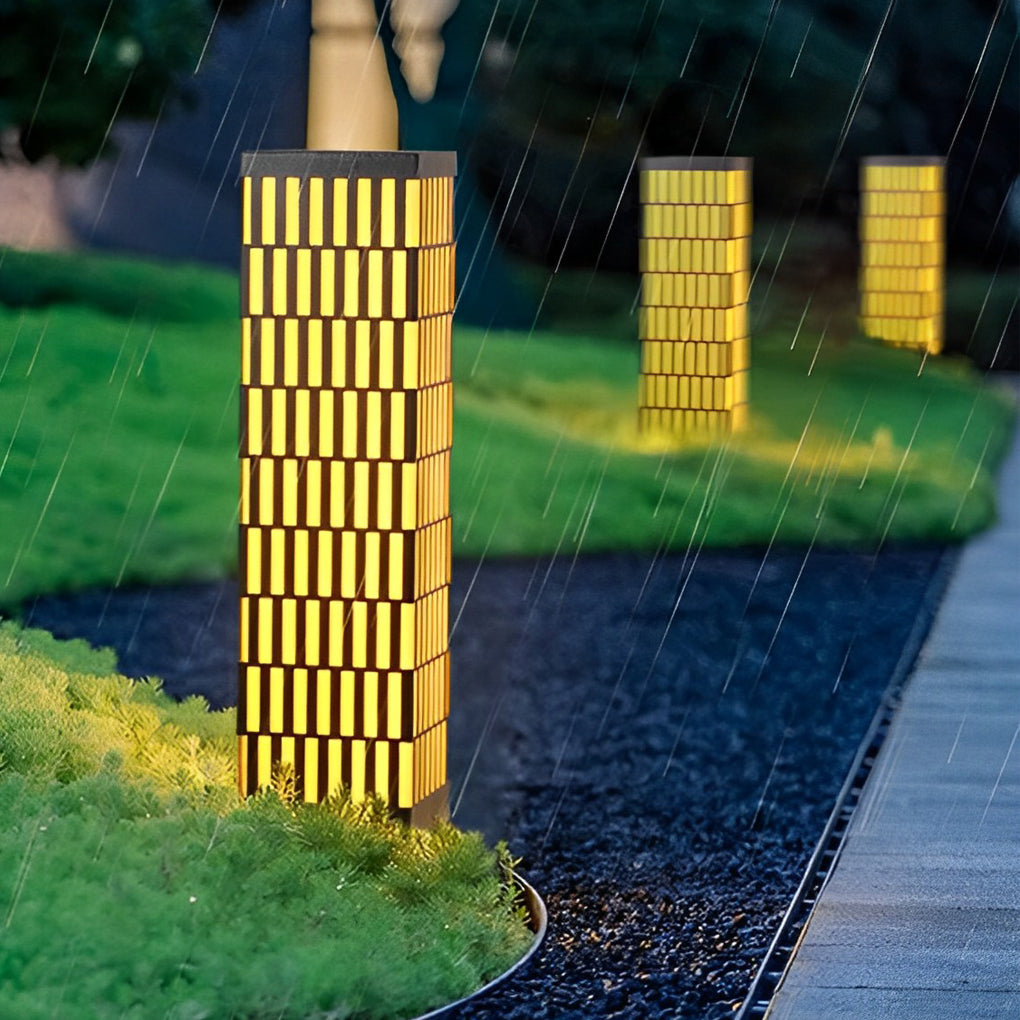 Modern Grid LED Outdoor Bollard Light Black Waterproof Lawn Lamp