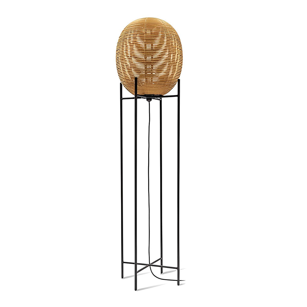 Rattan Floor Lamp with Black Metal Frame – Modern Rustic Design