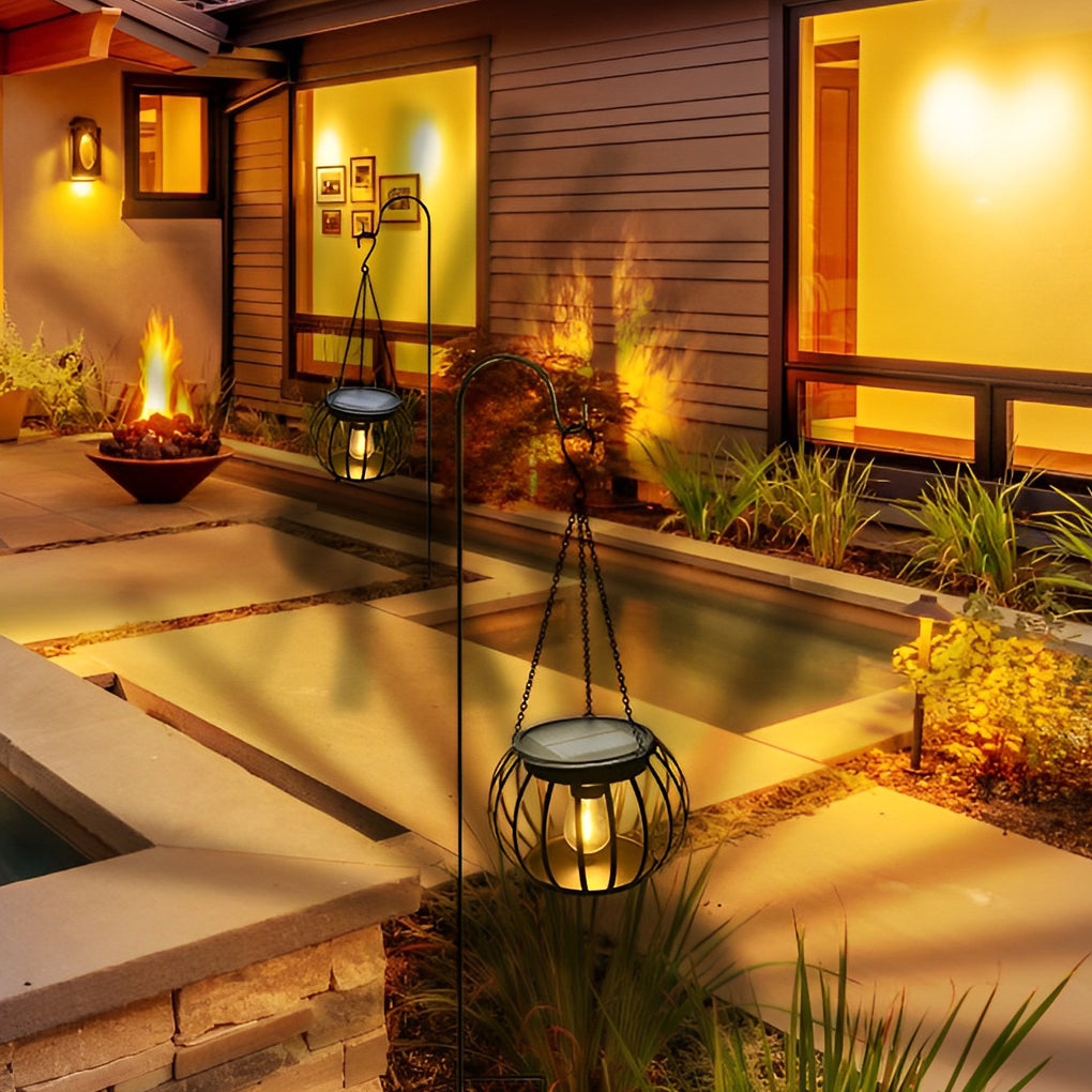 Metal Pumpkin Solar LED Outdoor Lantern Set - Waterproof Black