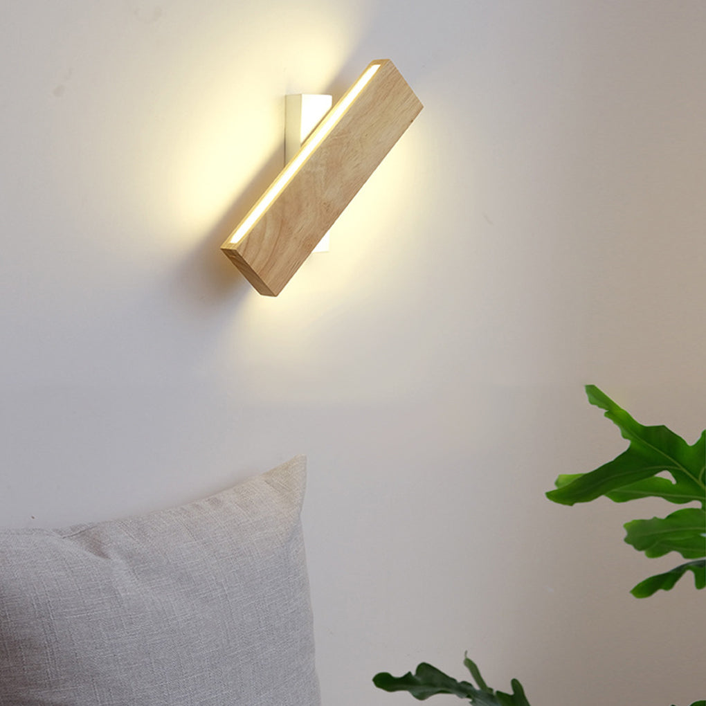 Rotatable Rectangular Wood LED Wall Lamp with Acrylic Shade