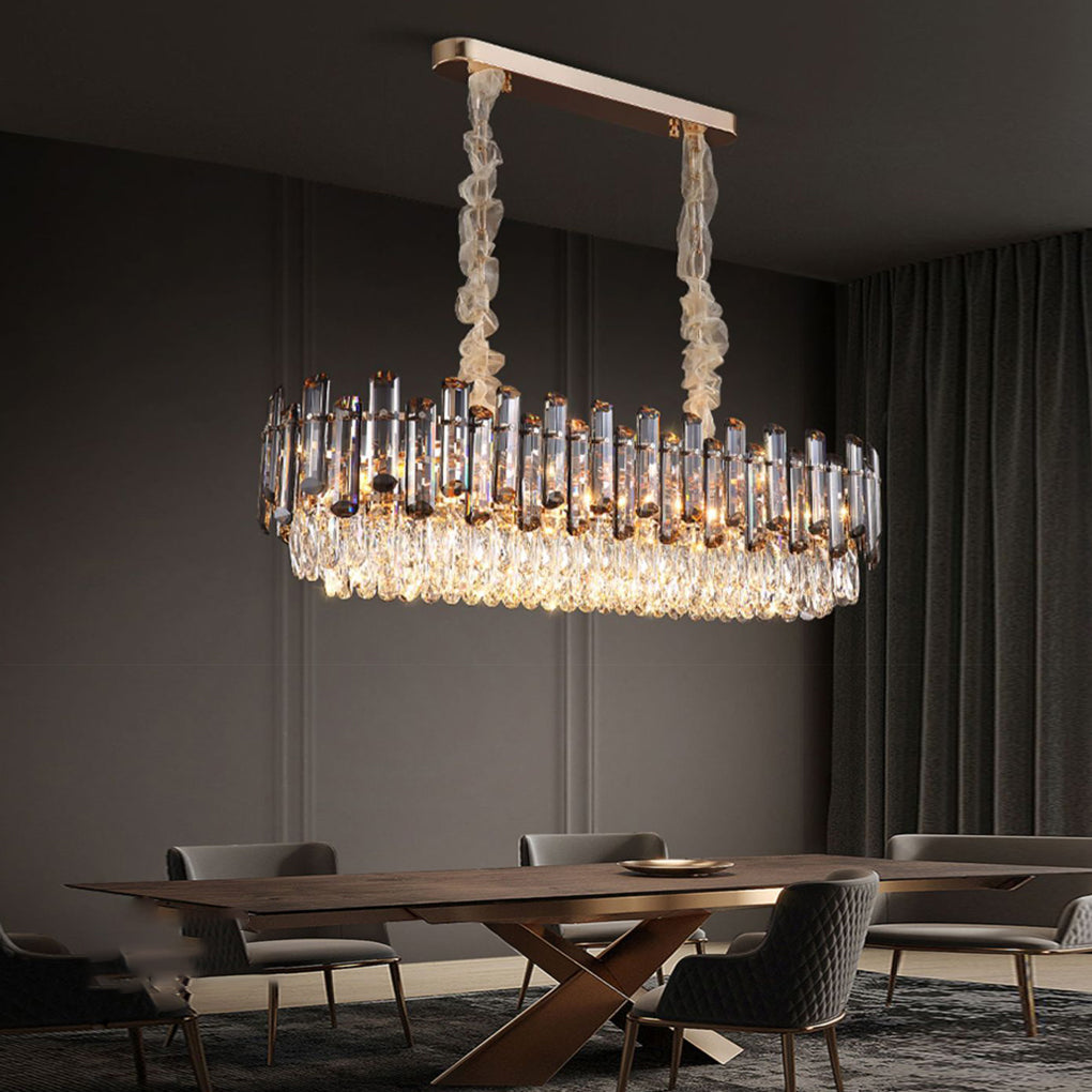 Multi-Layer Crystal Chandelier Modern Round Oval Metal Frame