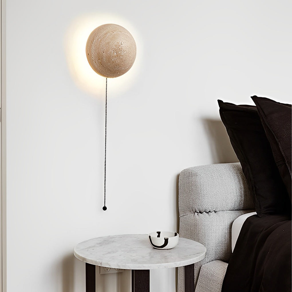 Travertine Stone Round LED Wall Sconce Modern Minimalist Design