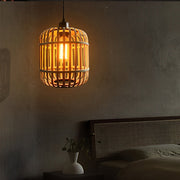 Handwoven Rattan Lantern Pendant Light - Rustic Modern Ceiling Lamp