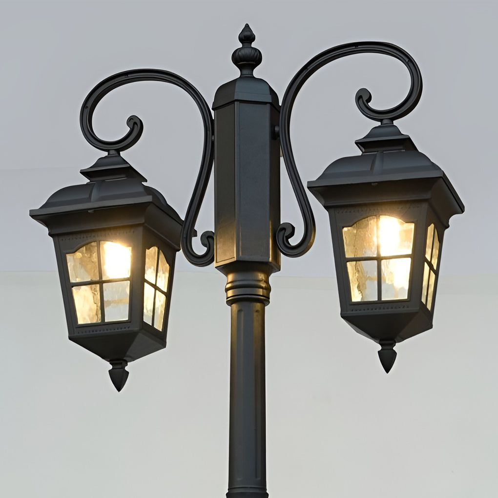 2-Light Outdoor Pole Light – Industrial Black Aluminum & Glass