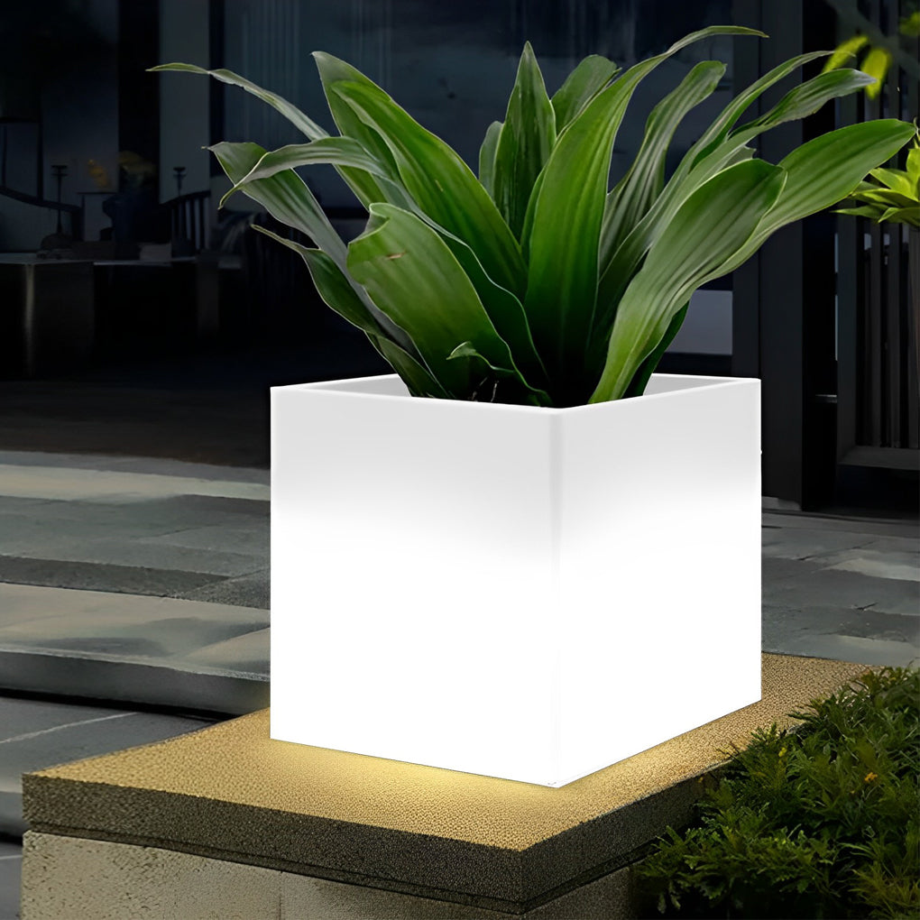 Square Solar LED Illuminated Planter - Waterproof Outdoor