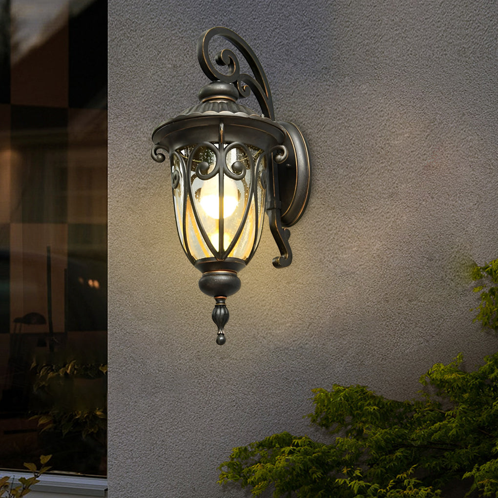 Antique Black Seeded Glass Outdoor Wall Light