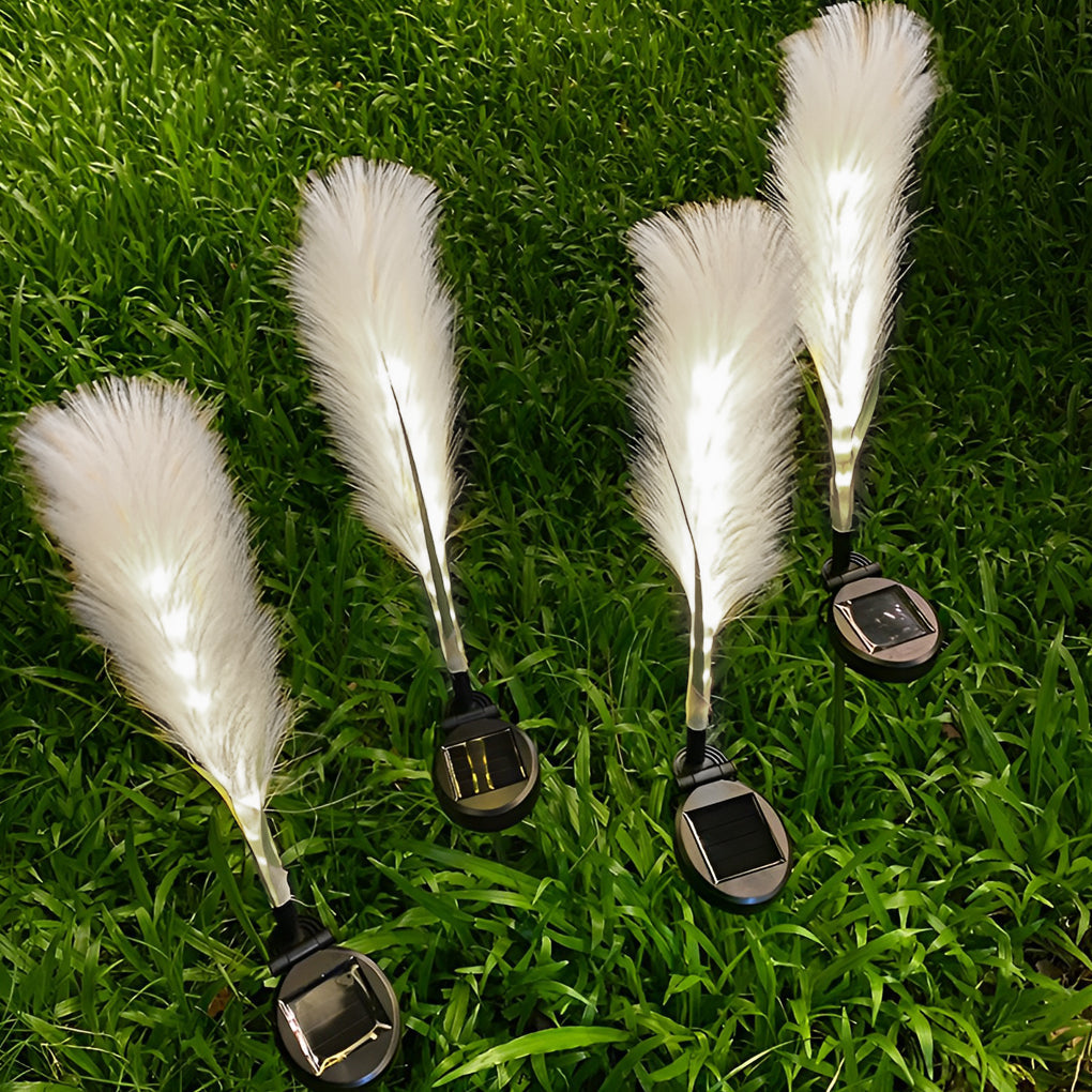Solar LED Reed Lawn Lamps Set of 2 - Modern Outdoor Garden Lights