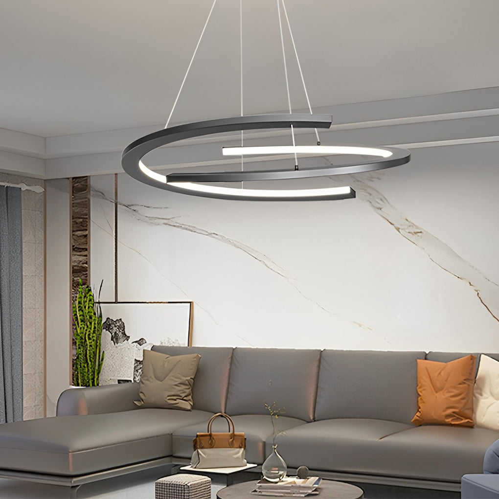 Modern Black LED Chandelier with 3-Step Dimming | 24" Pendant