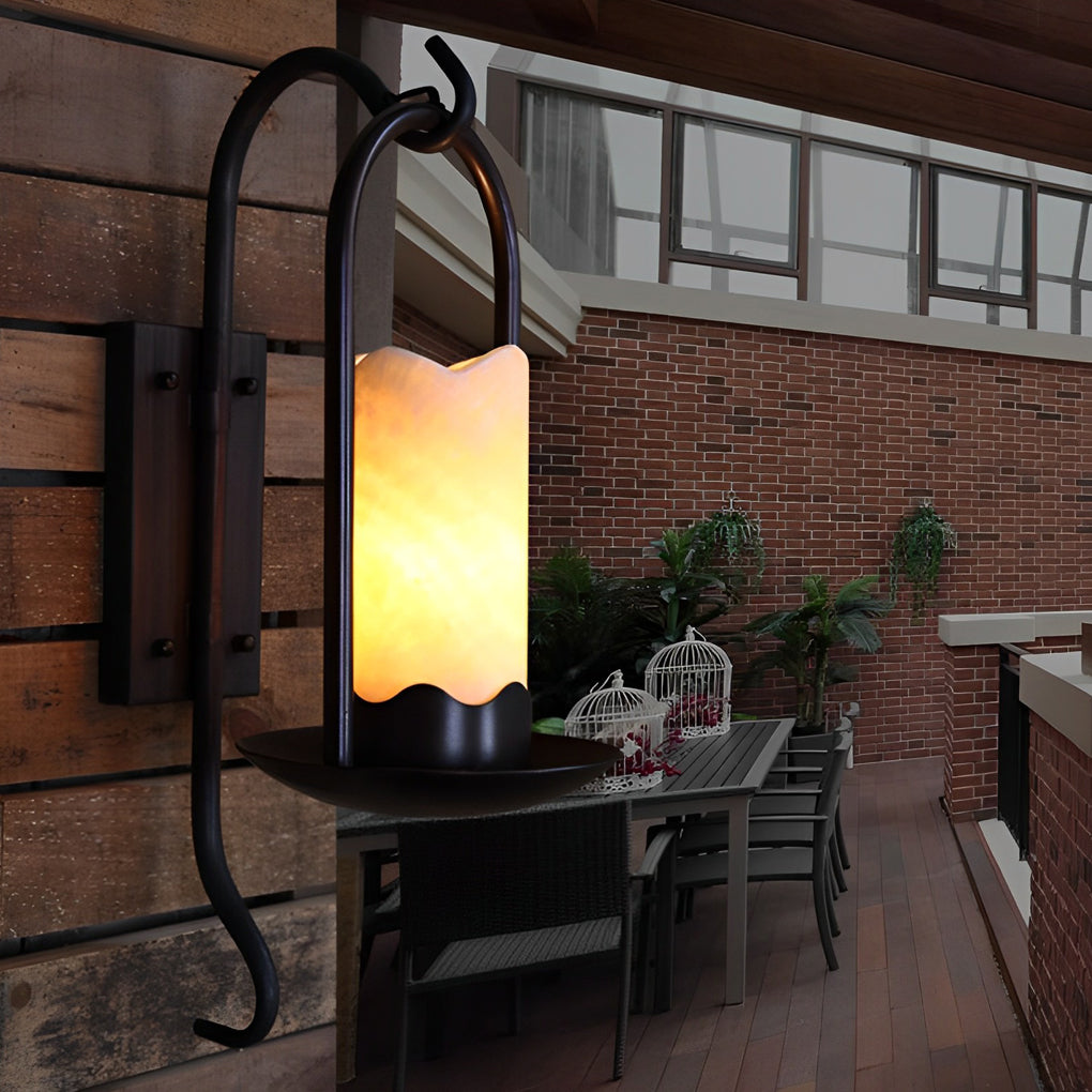 Retro Iron Wall Sconce with Marble-Textured Shade - Black
