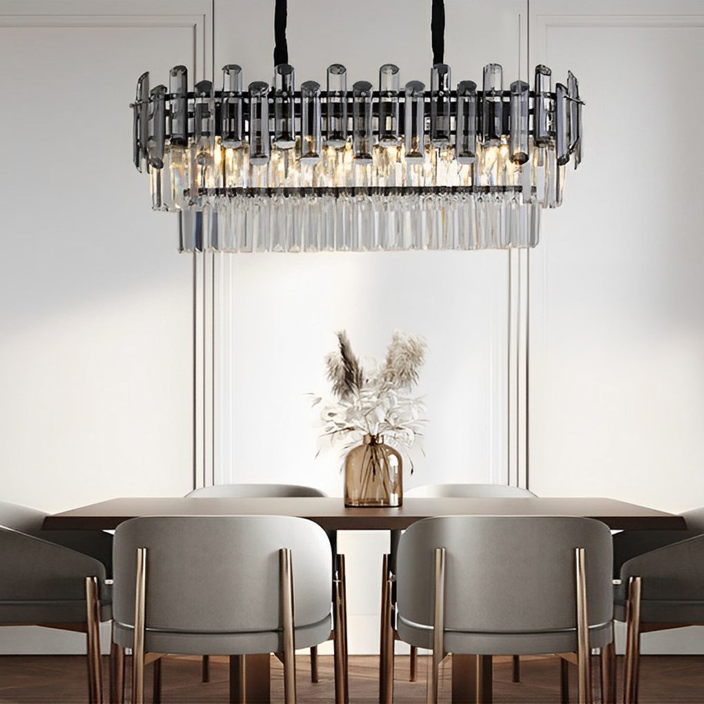 Rectangular Crystal Chandelier with Three-Step Dimming LED