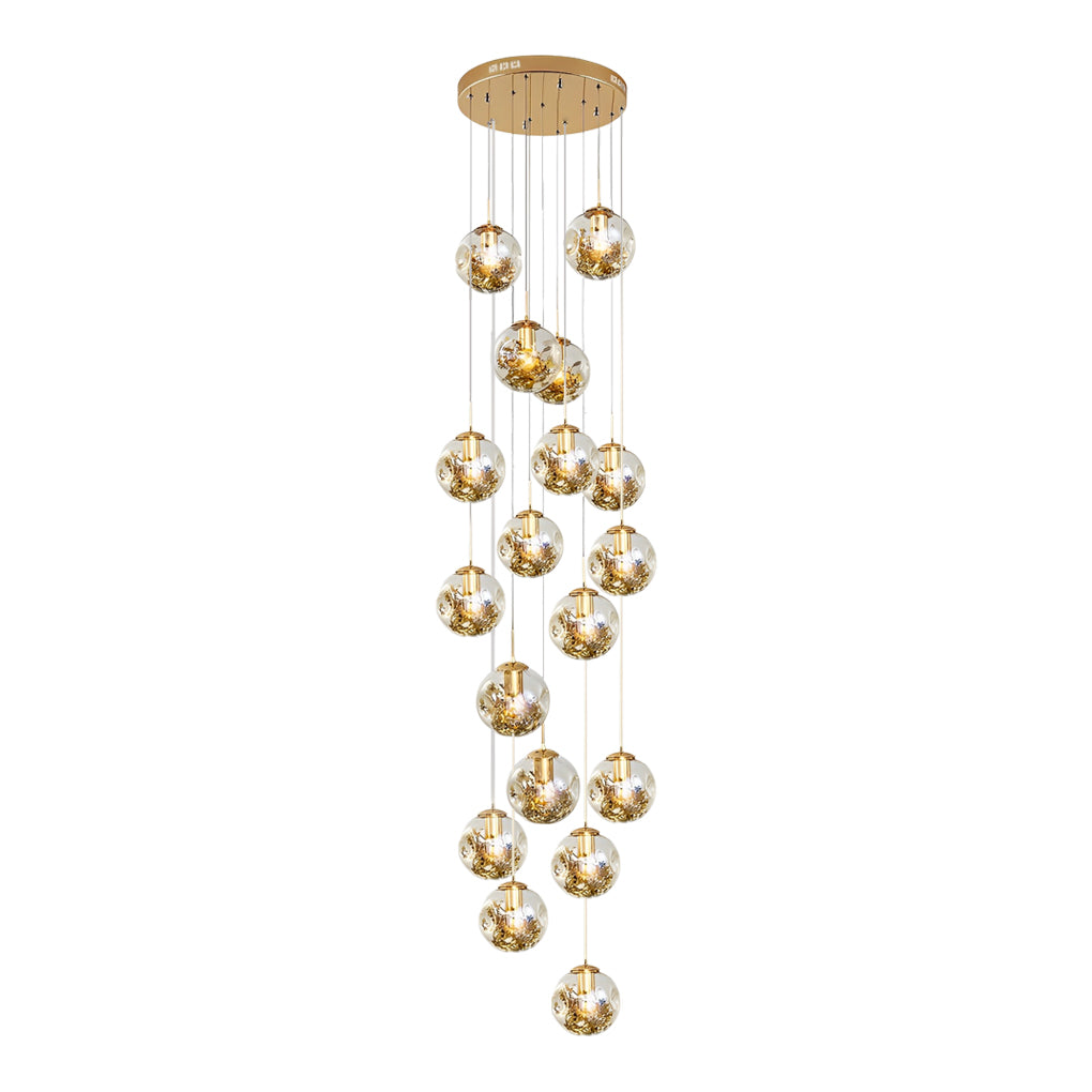Cognac Glass Globe Modern Staircase Chandelier