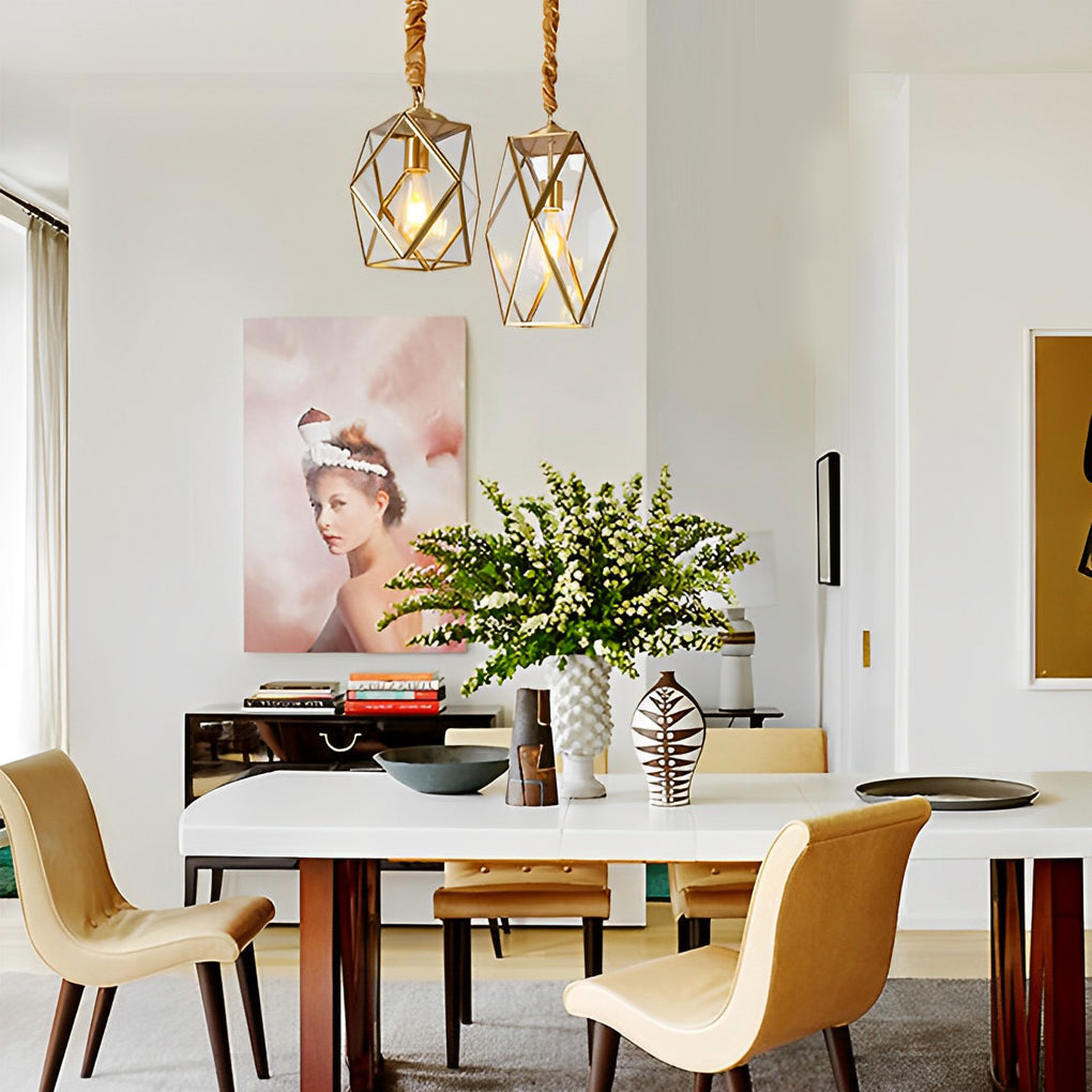 Industrial Glass Pendant Light with Copper Finish