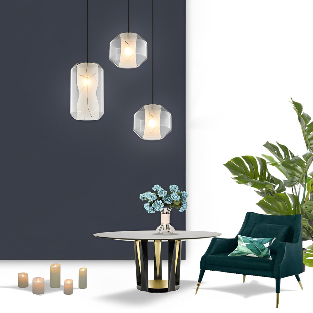 Double Glass Pendant Light Modern Marble Effect Chandelier
