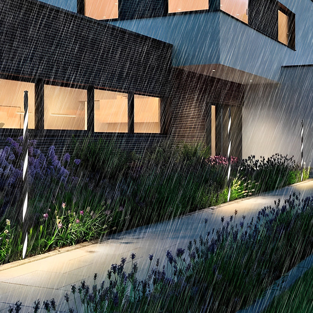 Linear Black LED Solar Path Lamp Modern Outdoor Landscape Lighting