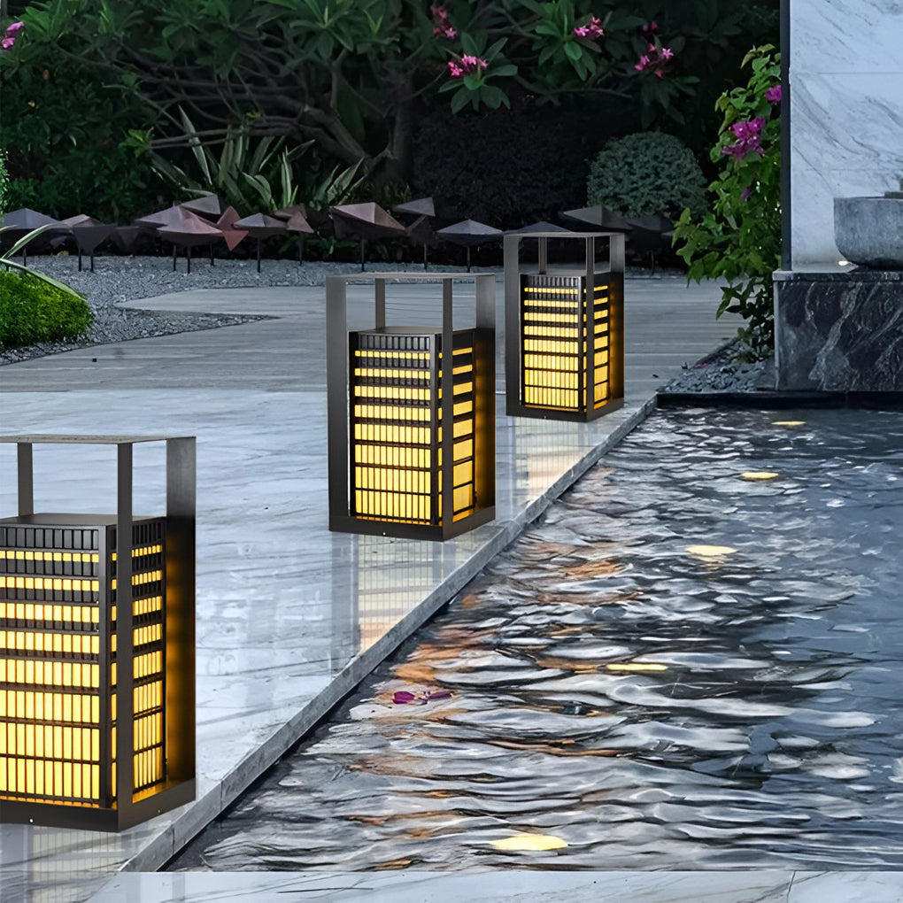 Black Industrial LED Outdoor Pathway Lantern - Cuboid Design