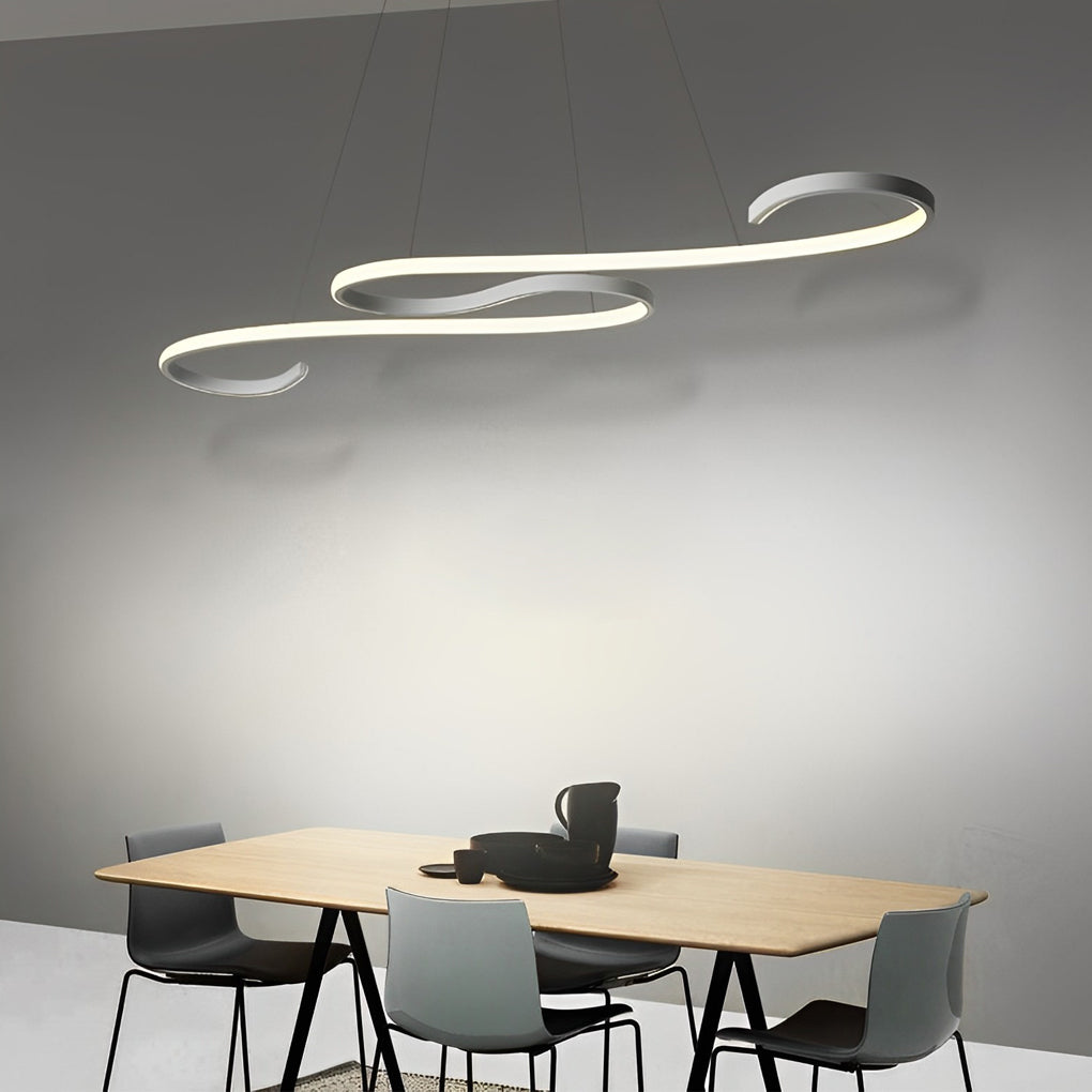 Wavy Lines LED Pendant Light with Stepless Dimming - Modern White