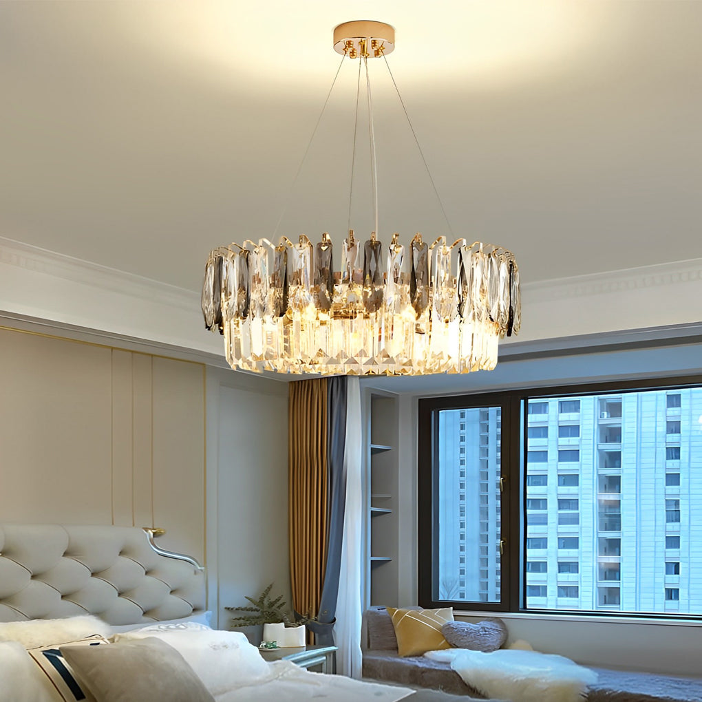Double Layer Crystal Chandelier – Modern Gold Electroplated Metal