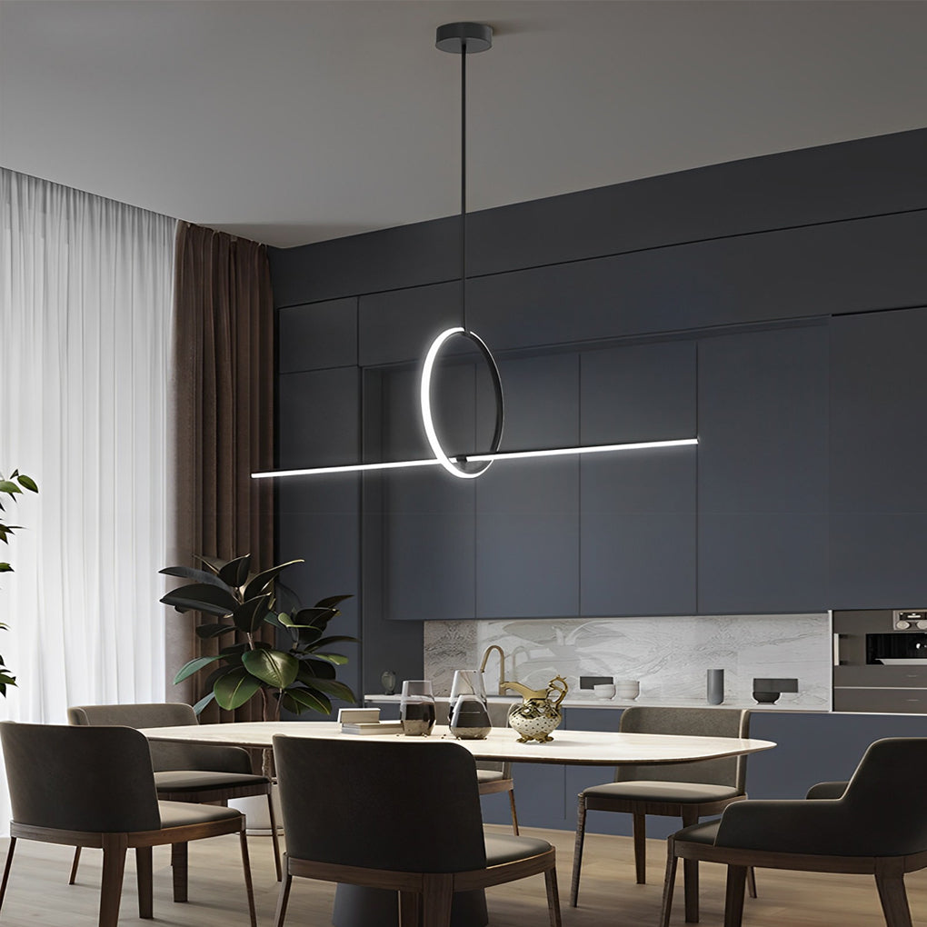 Modern Linear Ring LED Pendant Light with 3-Step Dimming - Black