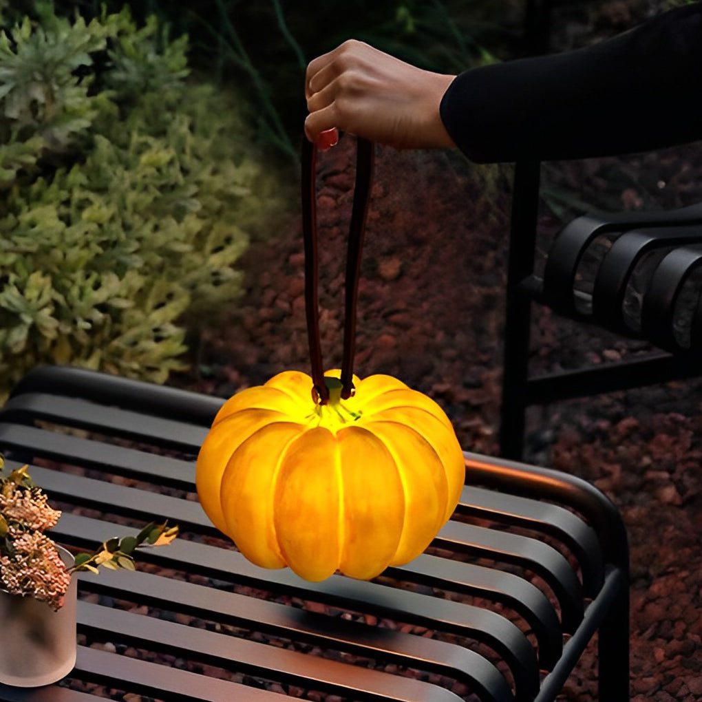 Modern Pumpkin LED Outdoor Lantern with USB Charging & Handle