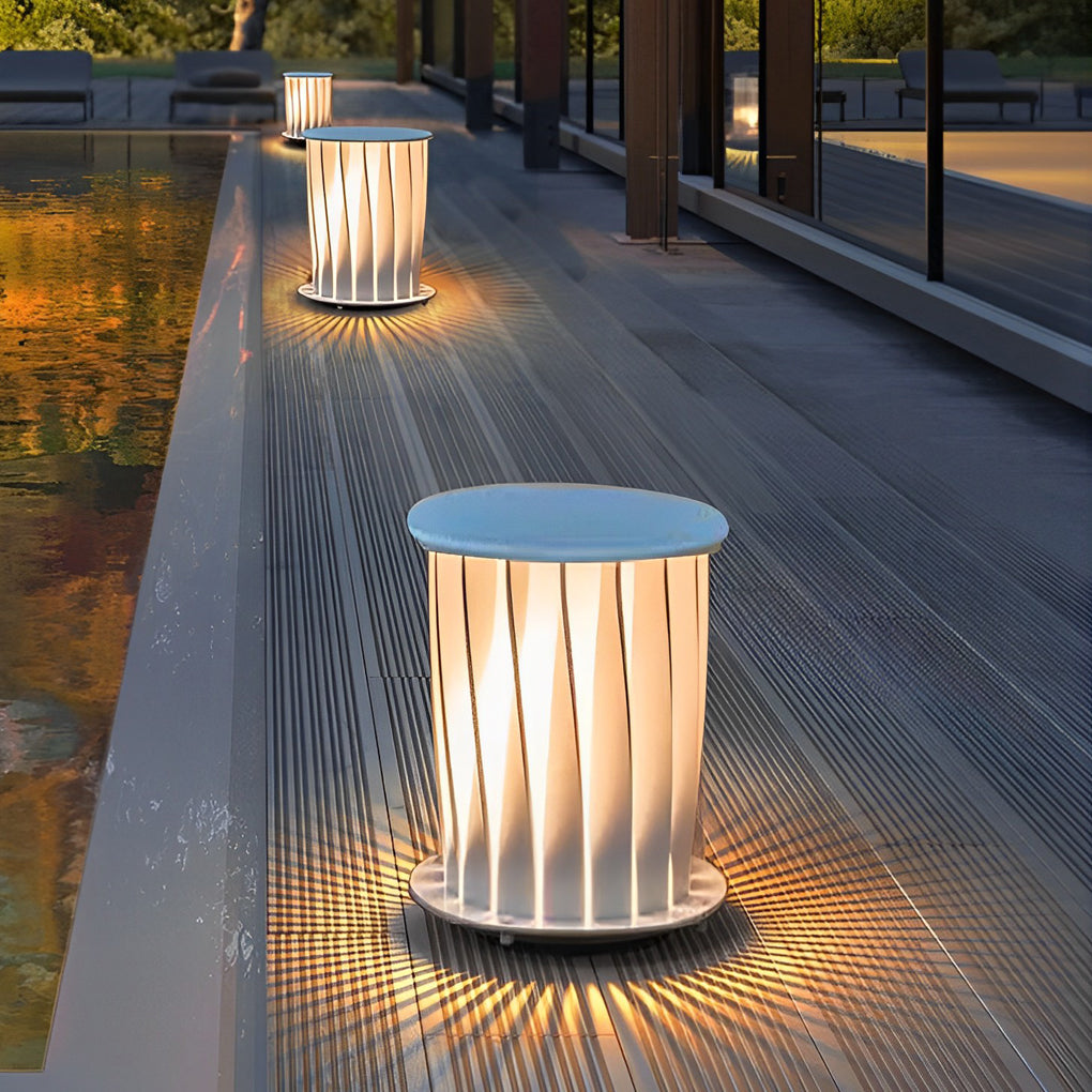 Modern Solar LED Lawn Light with Twisted Metal Design