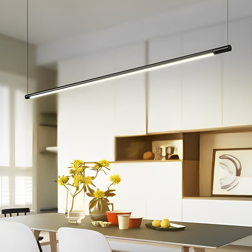 Modern Linear LED Pendant Light Dimmable Black Iron Ceiling Fixture