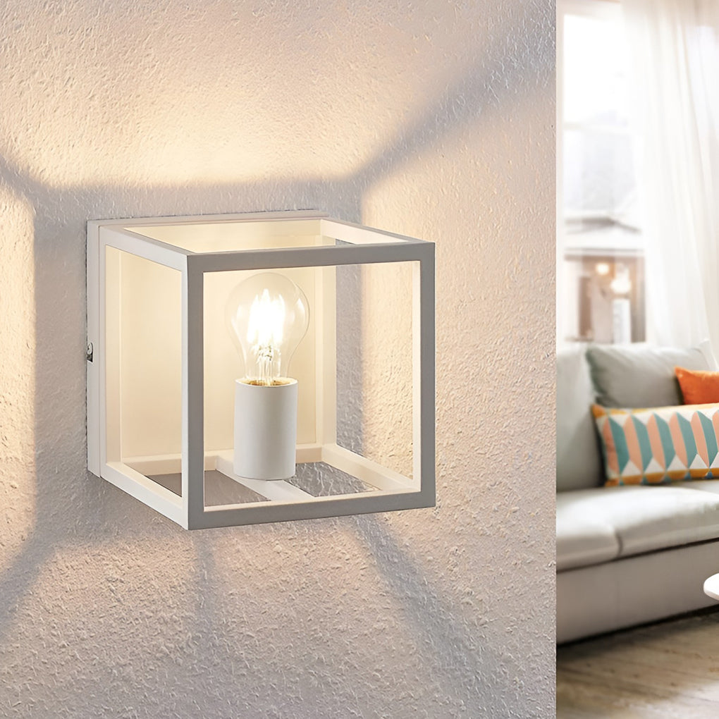 Modern Square Frame Industrial Wall Sconce | Iron Finish