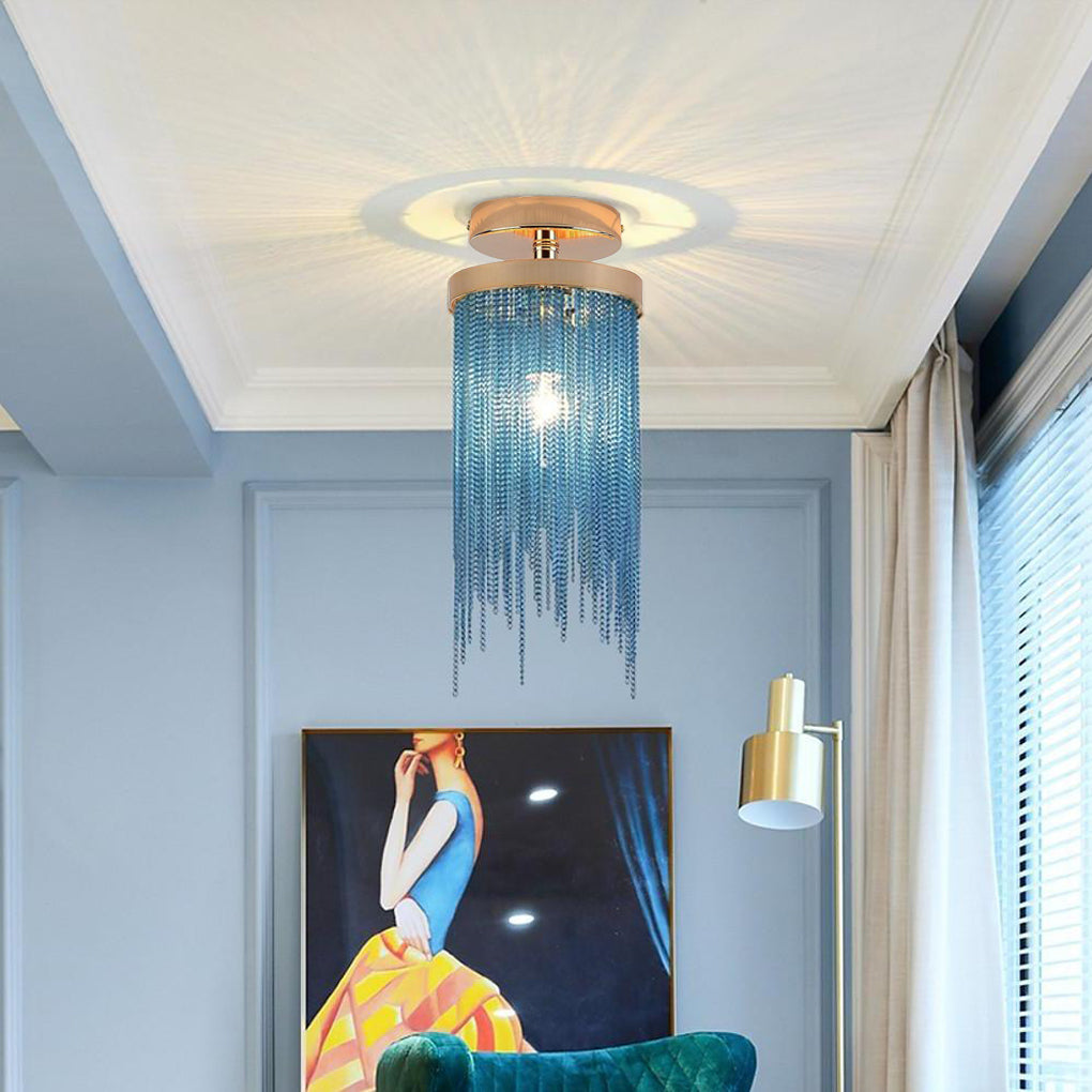Modern Farmhouse Tassel Semi Flush Mount Ceiling Light
