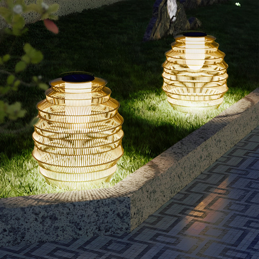 Handwoven Rattan Solar Outdoor Lantern with LED Light