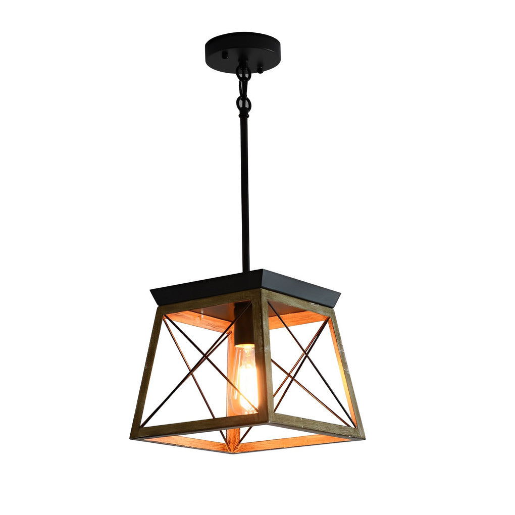 Geometric Iron Pendant Light – Adjustable Industrial Chandelier