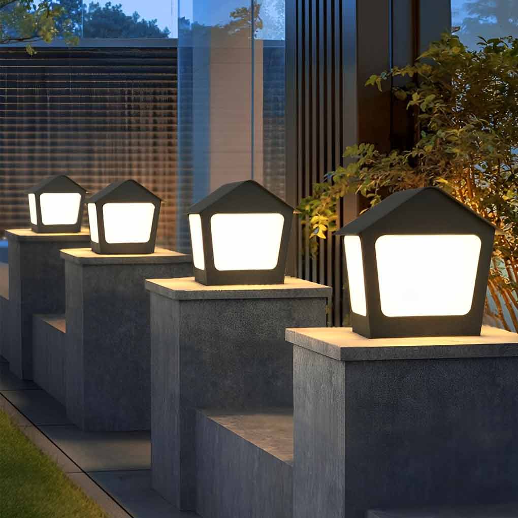 Modern Cottage Solar Fence Post Light - Stainless Steel Black