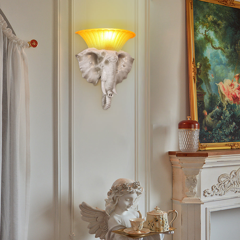 Elephant Resin Wall Sconce with Glass Shade – Modern Luxury Lighting