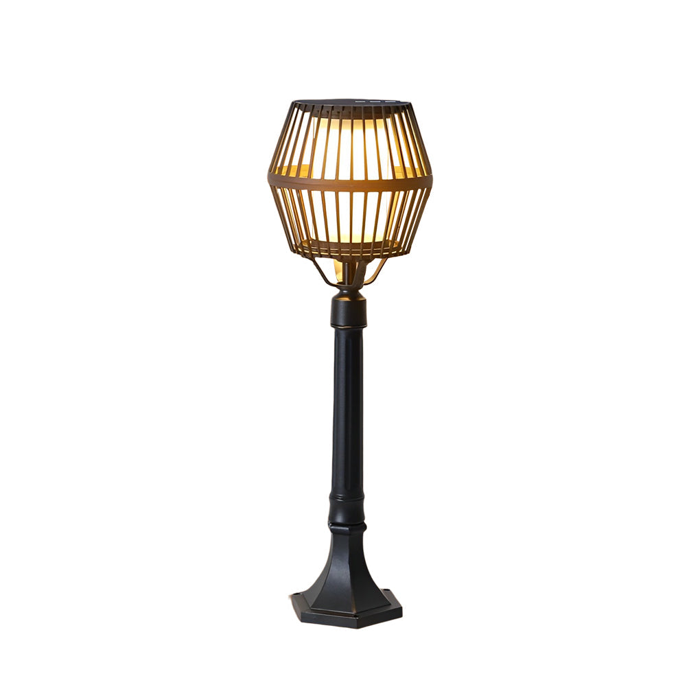 Matte Black Solar Caged Lantern - Modern Outdoor Landscape Light