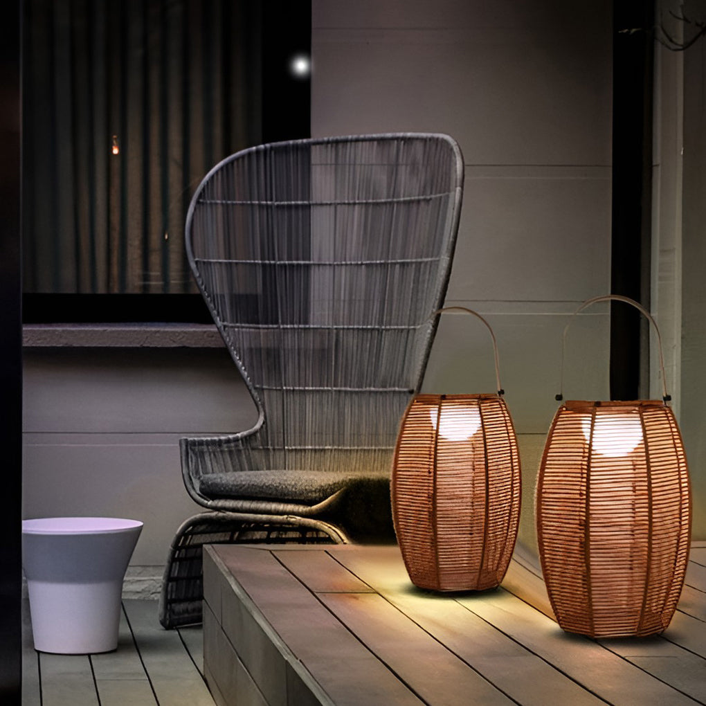 Solar Rattan Lantern Outdoor Floor Lamp with Motion Sensor IP65