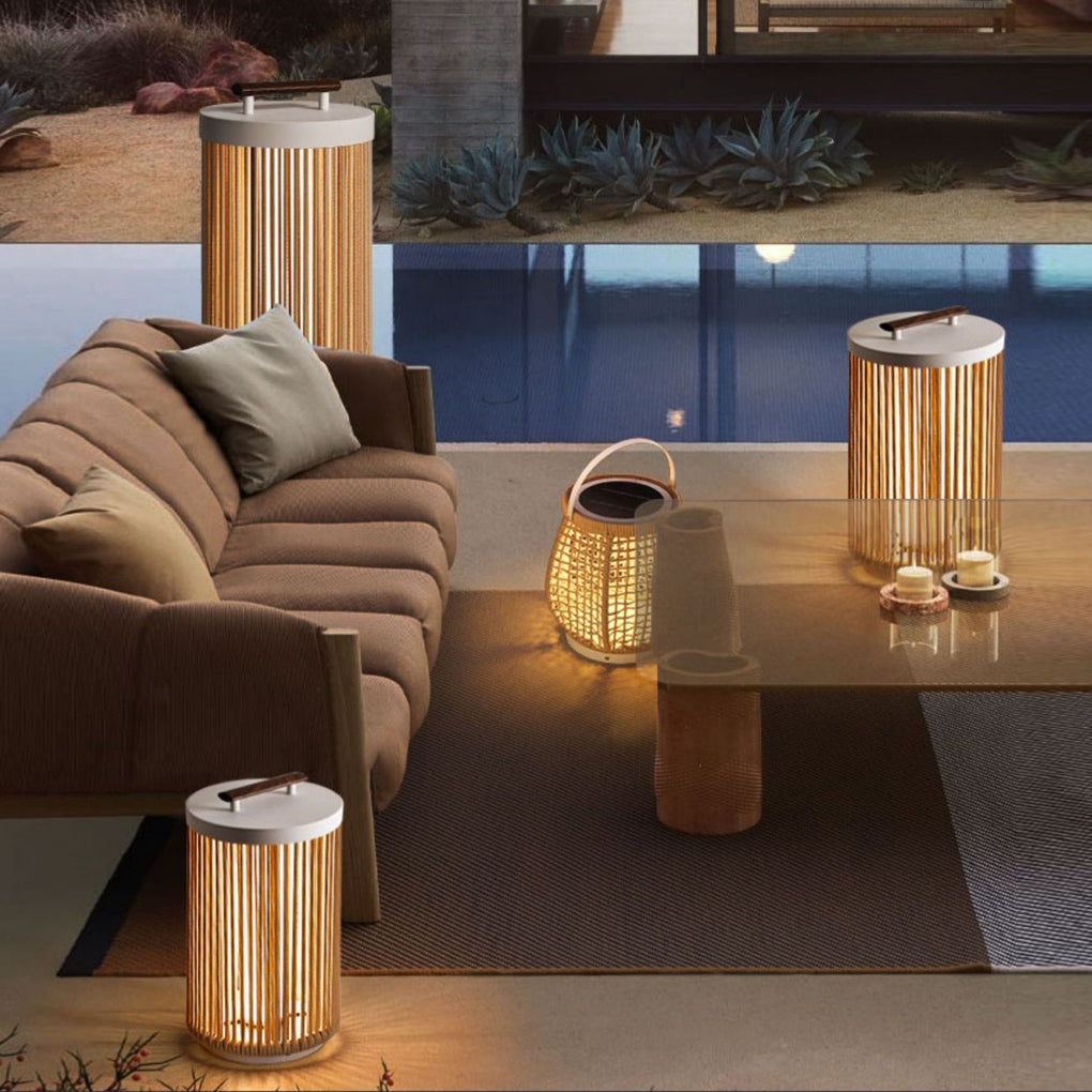 Handmade Rattan LED Solar Outdoor Lantern - Modern Portable