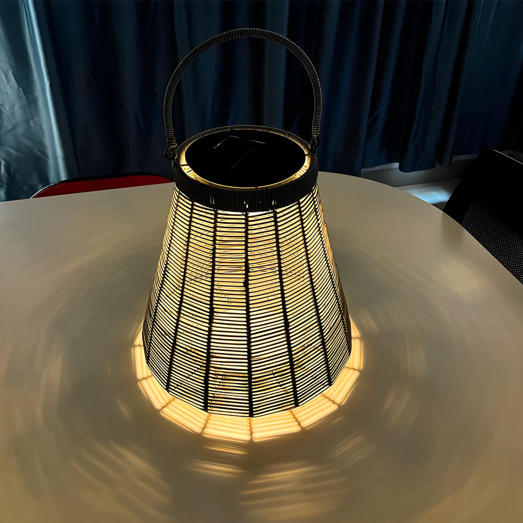 Solar Rattan LED Outdoor Lantern with Handle