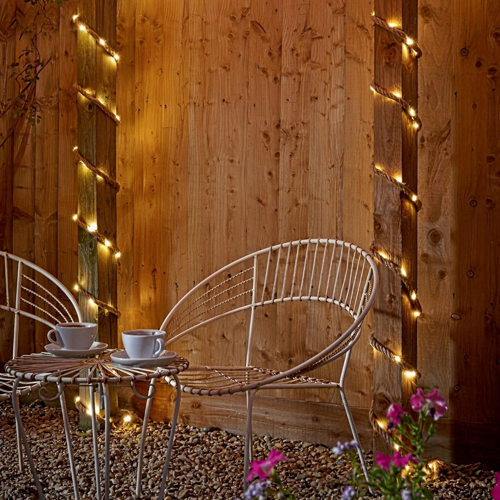 Hemp Rope Solar LED String Lights - 100/200 Warm Yellow Bulbs