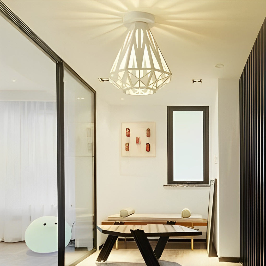 Industrial Iron Cage Semi-Flush Ceiling Light with LED