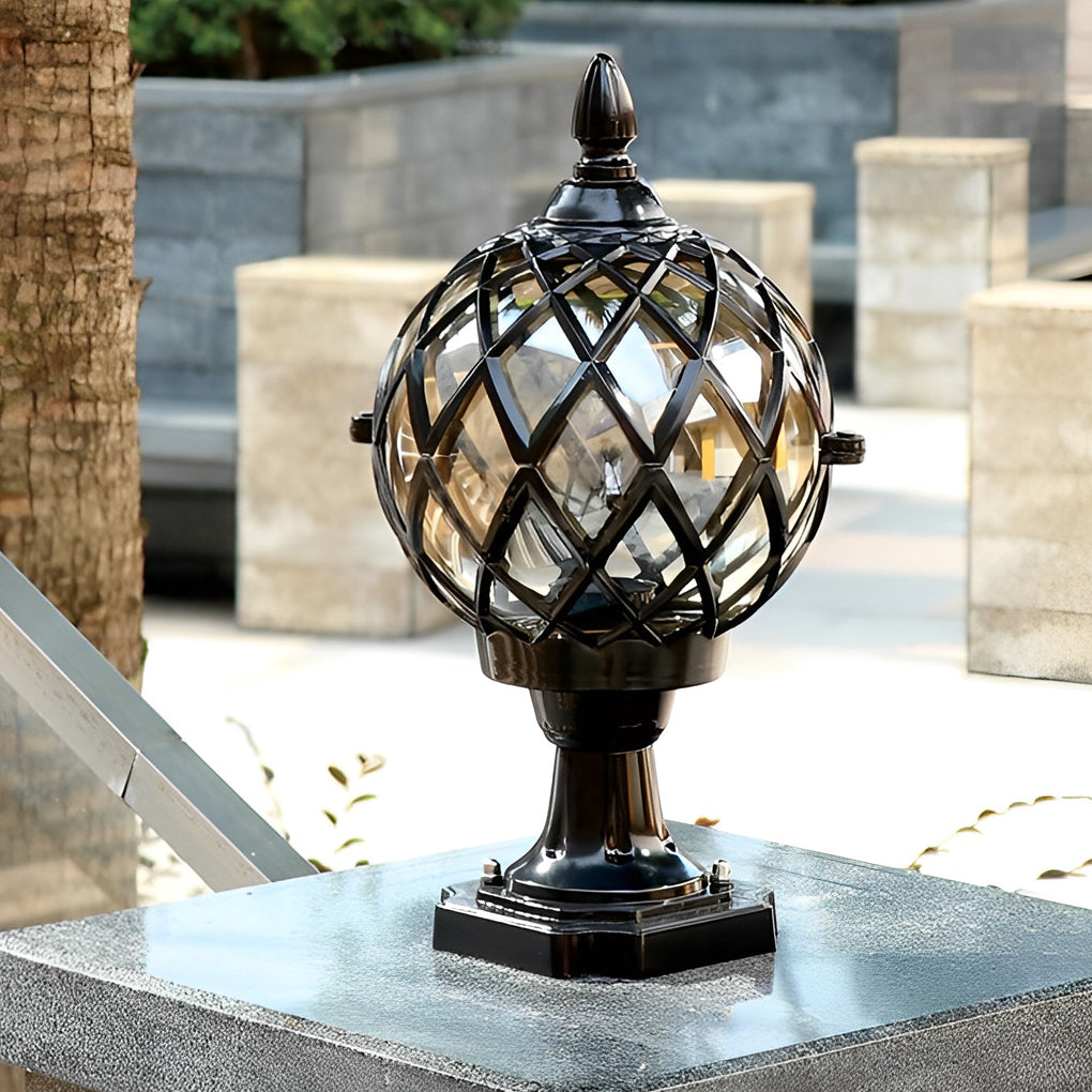 Modern Round Ball Outdoor Post Light – Aluminum & Glass