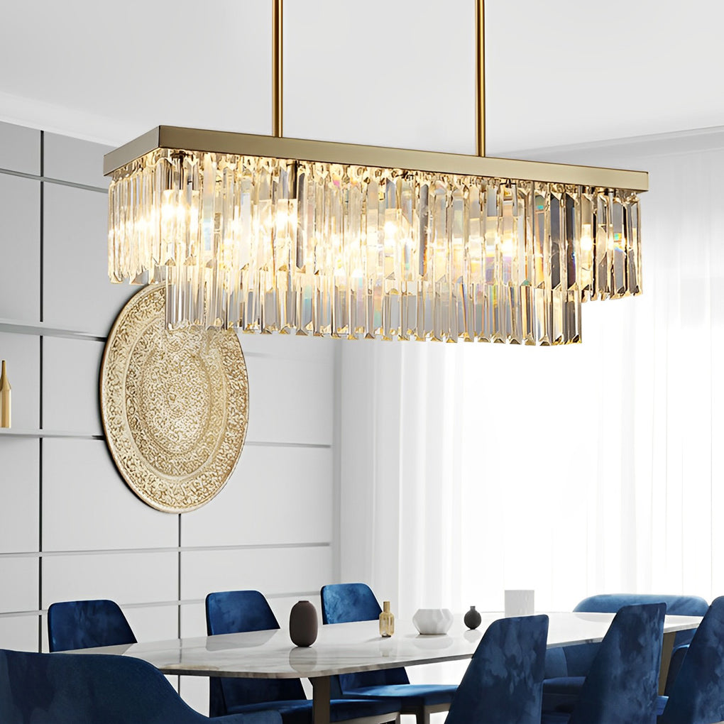Rectangular Crystal Chandelier with Three-Step Dimming LED