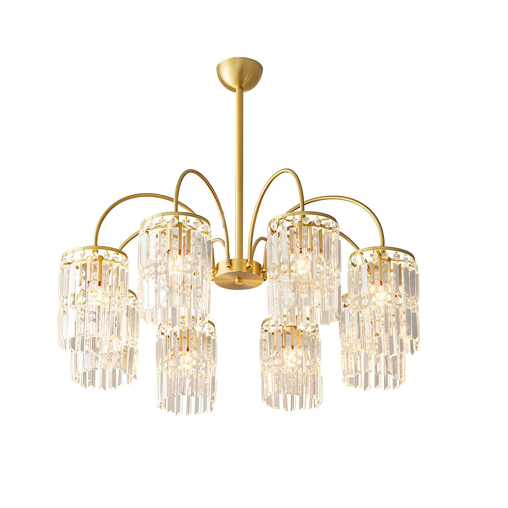 Crystal Shade Post-Modern Chandelier with Curved Arms - Gold Finish