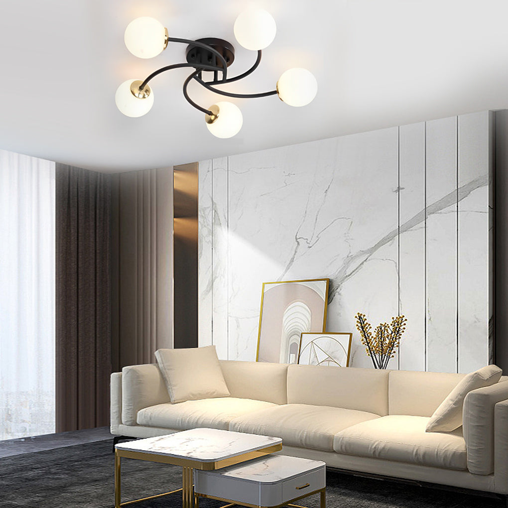 Modern Glass Globe Semi Flush Mount Ceiling Light - 3 or 5 Light