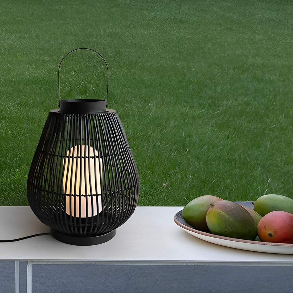 Portable Black Woven Iron E27 Outdoor Lantern with Handle