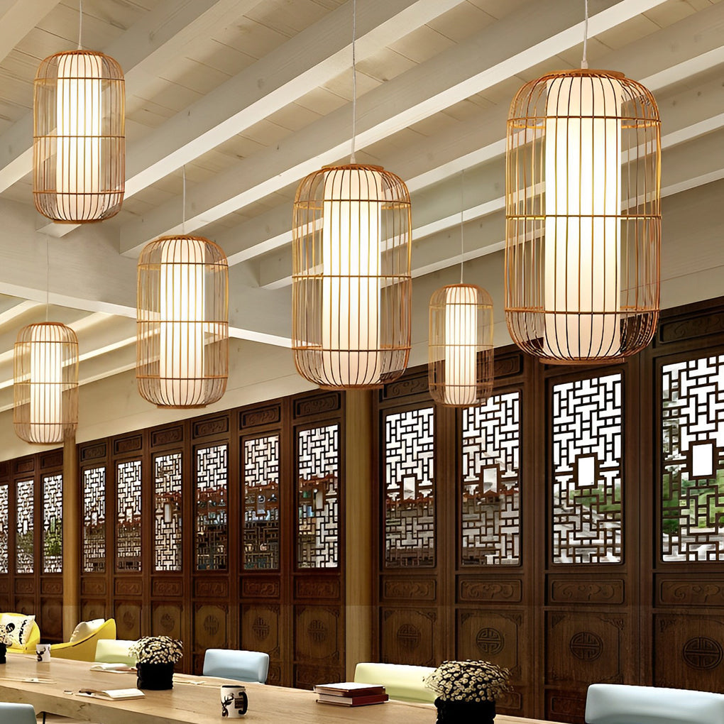 Hand-Woven Bamboo Pendant Light – Farmhouse Rustic Ceiling Lamp