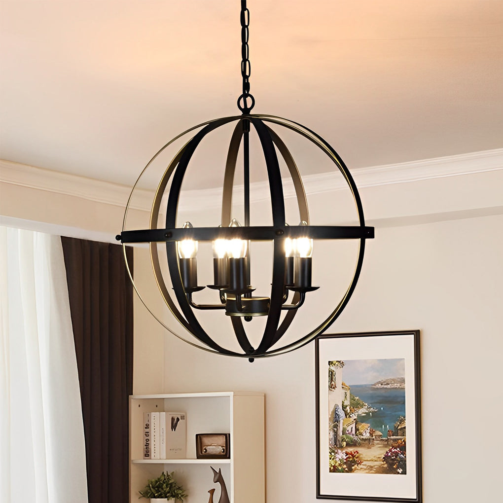 Industrial Iron Chandelier with Adjustable Rotating Rings