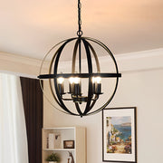 Industrial Iron Chandelier with Adjustable Rotating Rings