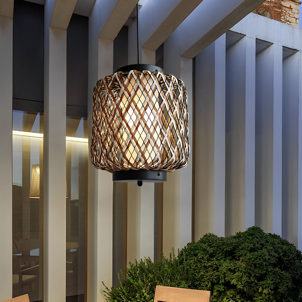 Handwoven Rattan Outdoor Pendant Light – Rustic Modern Waterproof