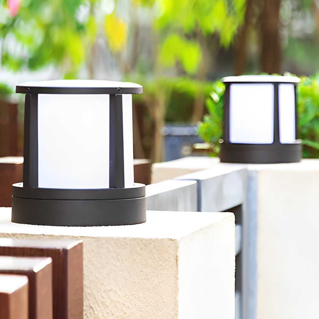 Modern Cylindrical Outdoor Post Light - Matte Black Aluminum