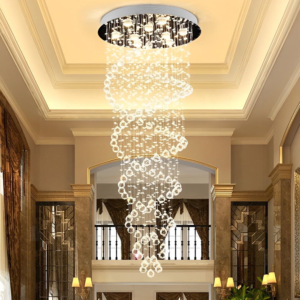 Double Spiral Crystal LED Staircase Chandelier with 3-Step Dimming