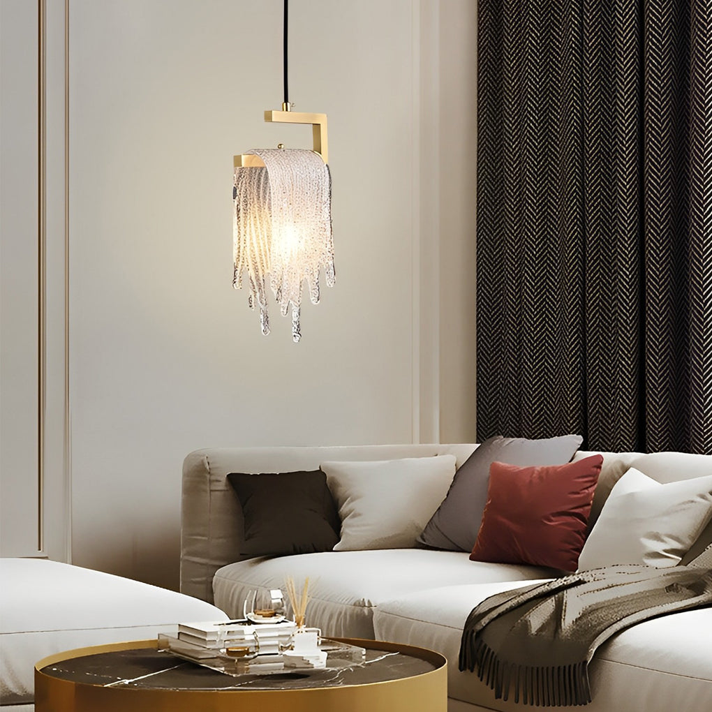 Modern Handmade Glass Pendant Light with Copper Finish & LED