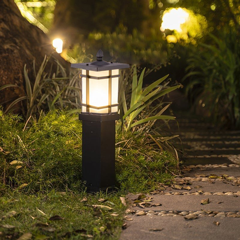 Modern Geometric Black Aluminum Bollard Light for Outdoor Pathways